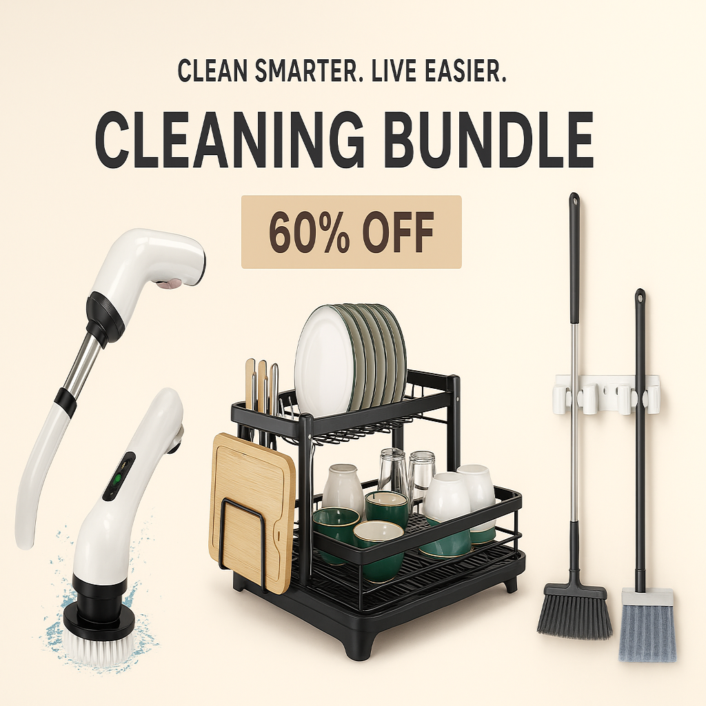 Home Organization Kits - 60% OFF + Free Shipping  (3 products including  Electric Scrubber,Dish Rack,Wall Broom Holder)[🇺🇸US Shipping 3-5days]
