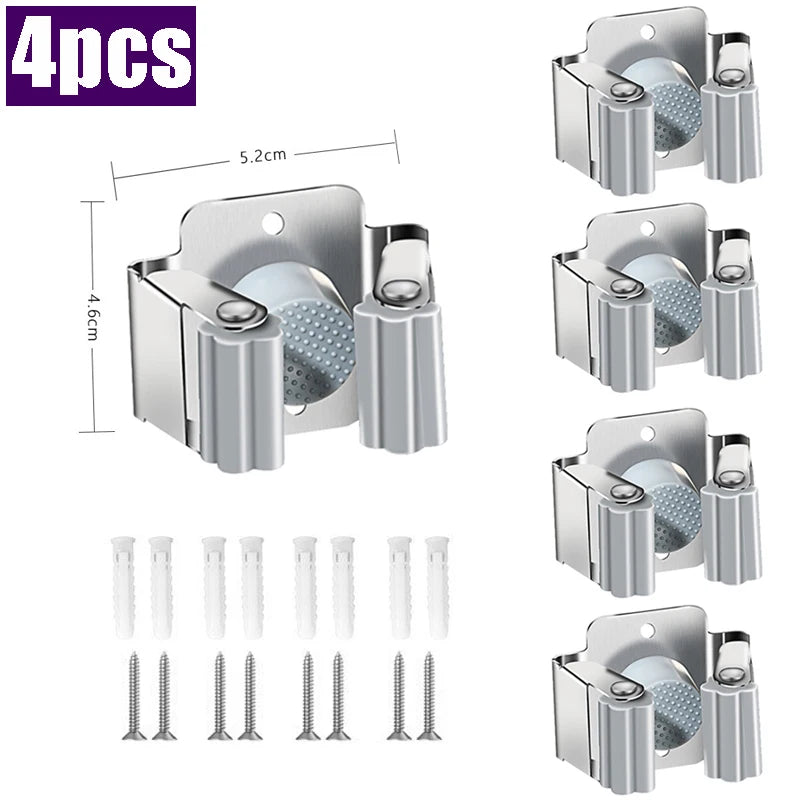 4PCS GripLock™ Stainless Steel Mop & Broom Holder – Smart Wall Organizer[🇺🇸US Shipping 3-5days]